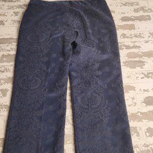 Oscar de la Renta Navy Blue Patterned Pants